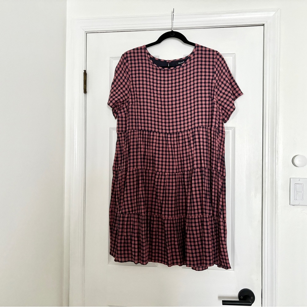Madewell Short Sleeve Tiered Minidress Quartz Gingham Check Size XL